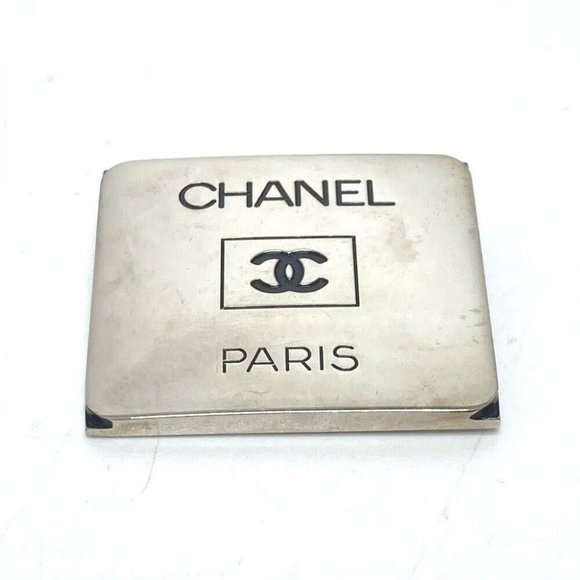 Authentic CHANEL Accessories vintage CC Mark CC 97P Brooch Metal Silver/Black